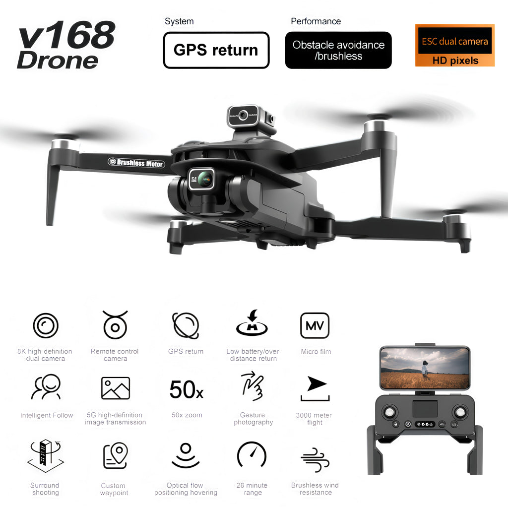 RaignV V168 4K UHD GPS Drone – 30min Flight, 3000m Range