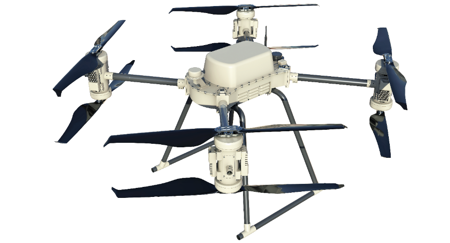 RaignV XCD-55(4-Axis 8-Propeller) - Tethered Power & Comm, Long Endurance, 3 Configs (Relay/Lighting/Recon)